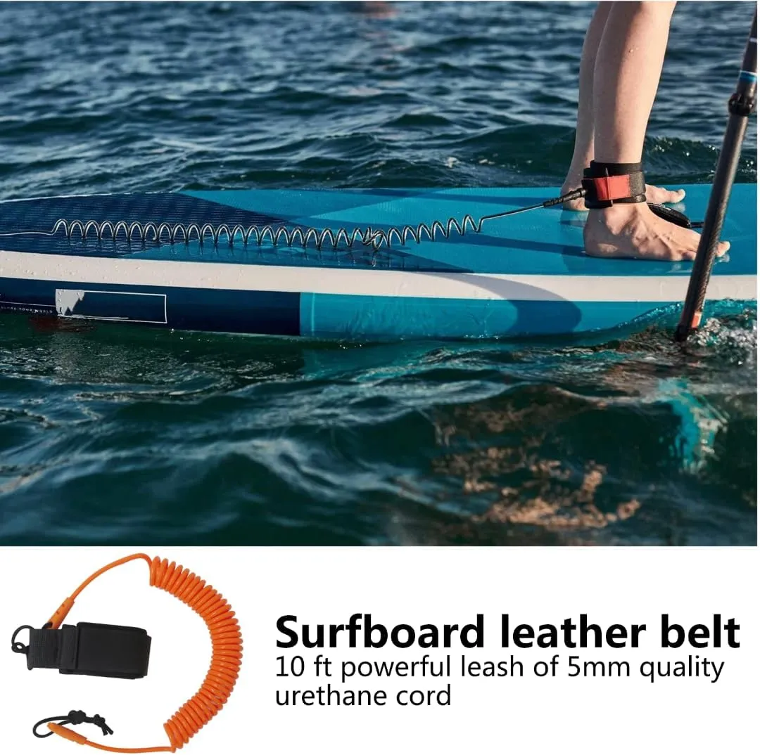 10FT Powerful Coiled SUP Leash with 5mm Urethane Cord, Surfboard Leash Sup Leg Rope Strap Stand Up Paddleboard Leash - Orange