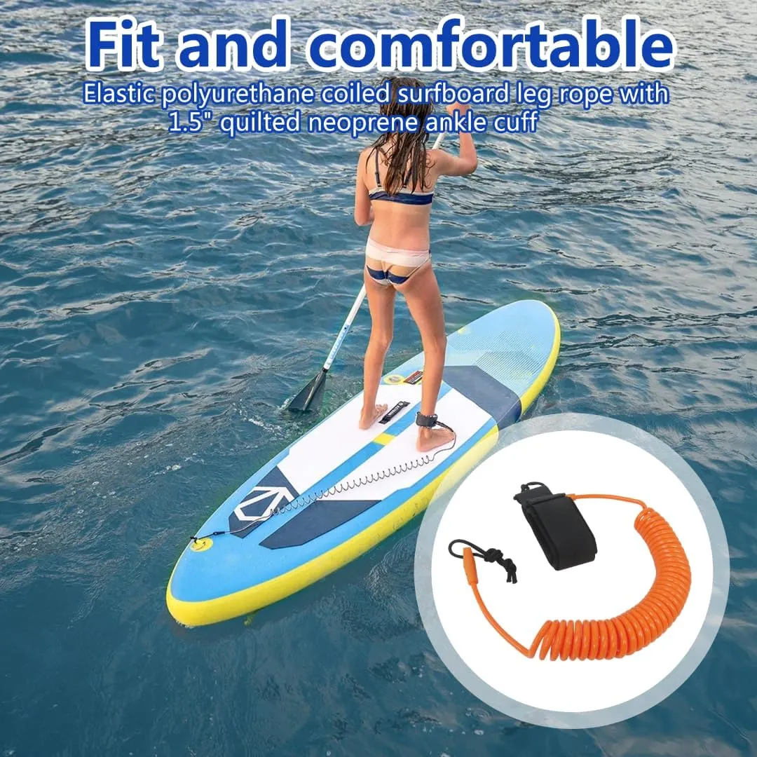 10FT Powerful Coiled SUP Leash with 5mm Urethane Cord, Surfboard Leash Sup Leg Rope Strap Stand Up Paddleboard Leash - Orange