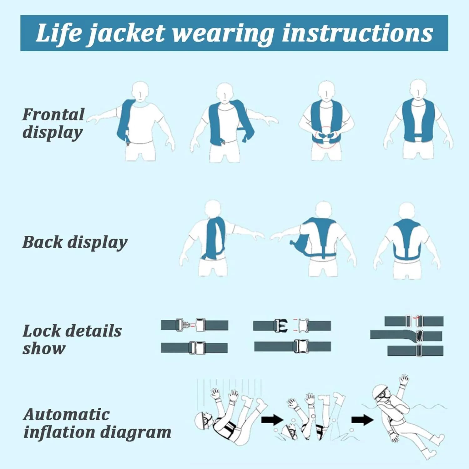 150N Automatic Inflatable Life Jacket  Adjustable Nylon Swim Vest with CO2 Inflation, Reflective Strips & Safety Buckle