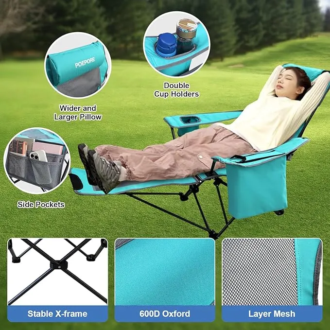 2-Pack Reclining Camping Chair 4 Position with Foot Rest Comfortable for Adults 265Ibs Folding Lounger Mesh Beach Chair with Cooler Bag and Cup Holder for Outdoor Patio