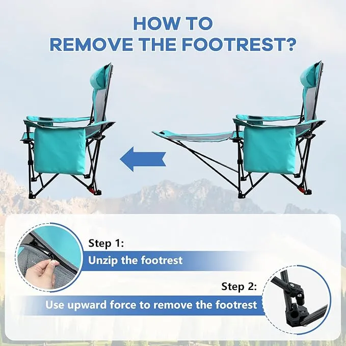 2-Pack Reclining Camping Chair 4 Position with Foot Rest Comfortable for Adults 265Ibs Folding Lounger Mesh Beach Chair with Cooler Bag and Cup Holder for Outdoor Patio
