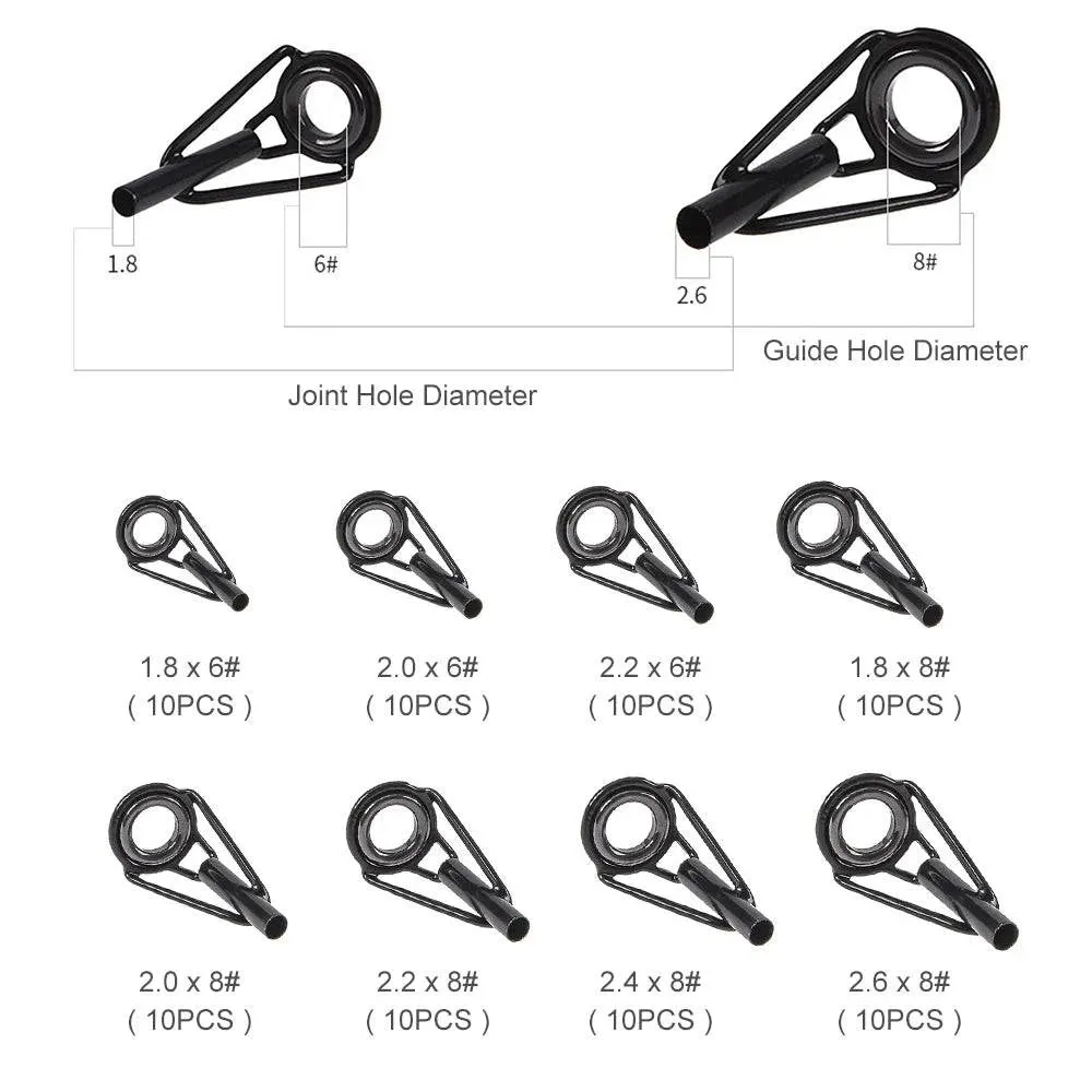 80Pcs Telescopic Fishing Rod Guide Tip Repair Kit Rod DIY Eye Rings Fishing Rod Guide Fishing Tackle For Outdoor Fishing