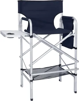 ABCCANOPY Folding Tall Directors Chair Outdoor Camping Chair Makeup Artist Chair with Side Table & Pockets, Navy Blue