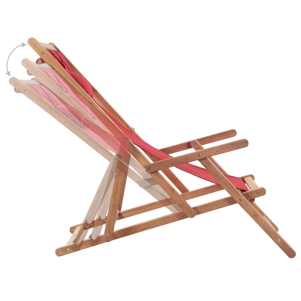 Beach Sling Patio Chair Folding Deck Chair Fabric and Wooden Frame