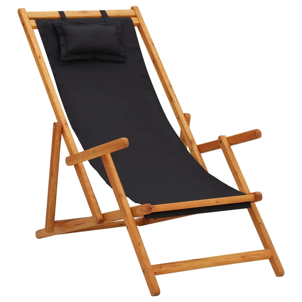 Beach Sling Patio Chair Folding Deck Chair Fabric and Wooden Frame