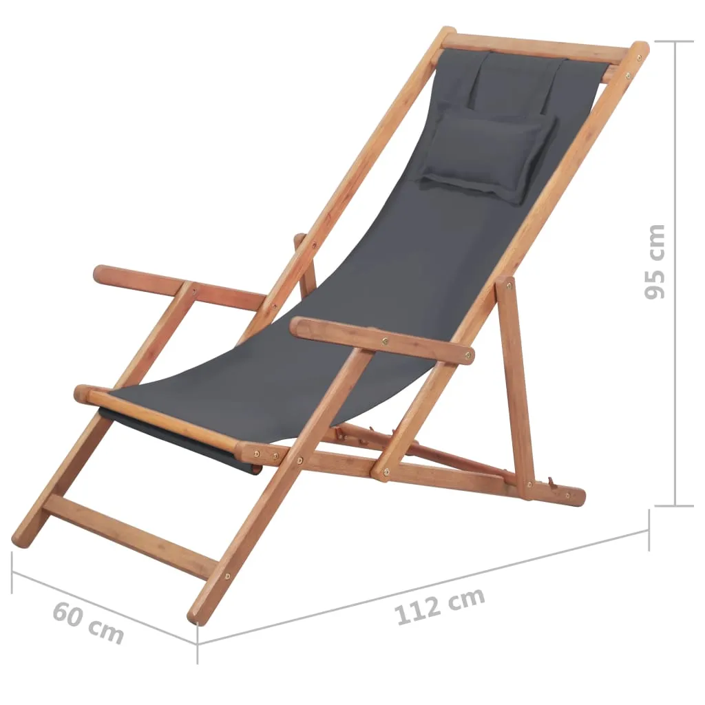 Beach Sling Patio Chair Folding Deck Chair Fabric and Wooden Frame