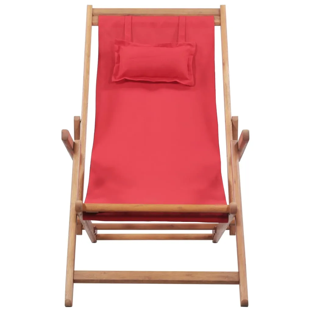 Beach Sling Patio Chair Folding Deck Chair Fabric and Wooden Frame