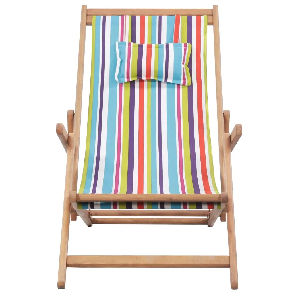 Beach Sling Patio Chair Folding Deck Chair Fabric and Wooden Frame