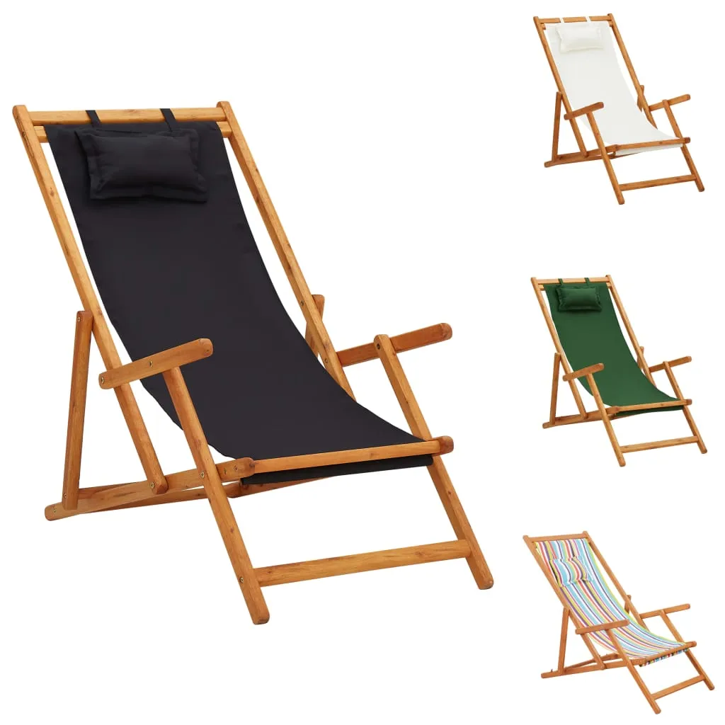 Beach Sling Patio Chair Folding Deck Chair Fabric and Wooden Frame