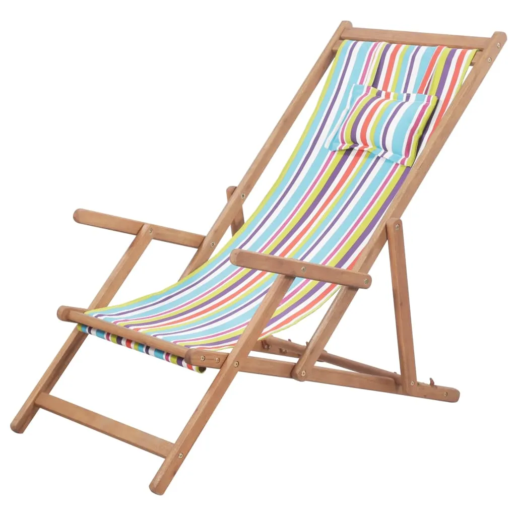 Beach Sling Patio Chair Folding Deck Chair Fabric and Wooden Frame