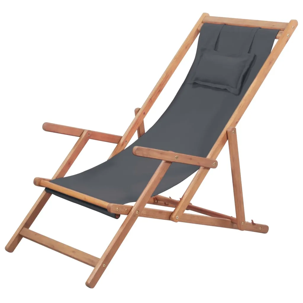 Beach Sling Patio Chair Folding Deck Chair Fabric and Wooden Frame