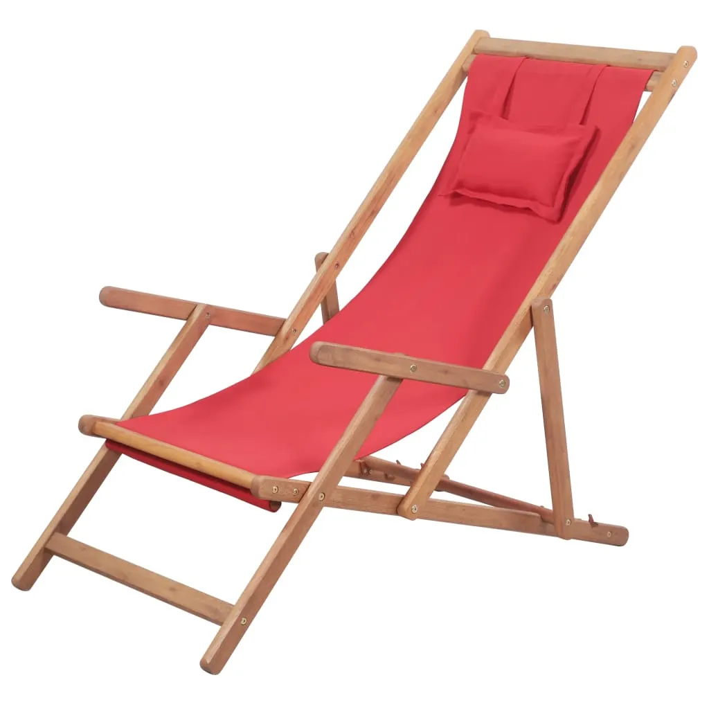 Beach Sling Patio Chair Folding Deck Chair Fabric and Wooden Frame