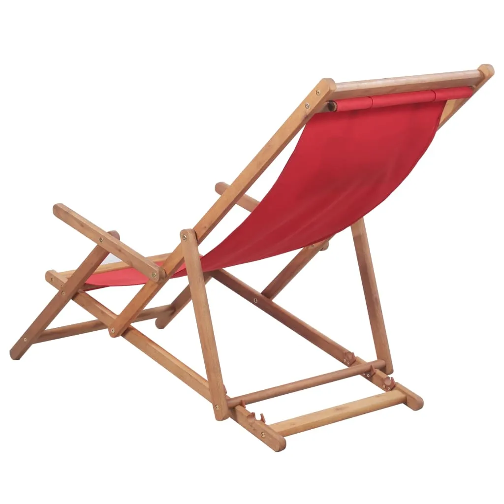 Beach Sling Patio Chair Folding Deck Chair Fabric and Wooden Frame
