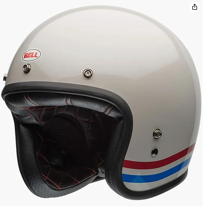 Bell Custom 500 Helmet Pearl White Red/Blue Stripes