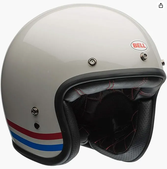 Bell Custom 500 Helmet Pearl White Red/Blue Stripes