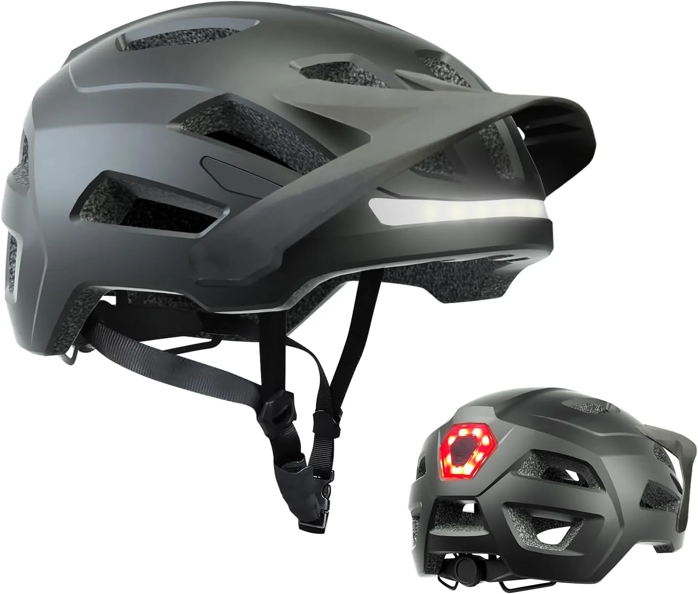 Bike Helmet, Helmets for Adults Men, Front and Back LED Lights Safe Certified MTB Road Bicycle Helmet with Adjustable Brim