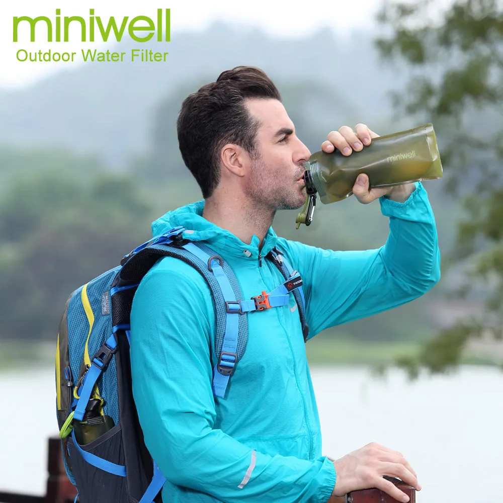 Camping water filtration system with foldable bottle
