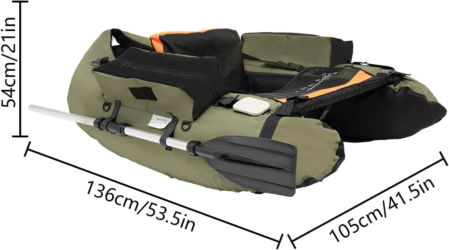 CNCEST Inflatable Fishing Boat, Outdoor Fishing Boat, Green Outdoor Float Tube,U-Shaped Boat Raft for Adults,Load Capacity 130Kg/286.6Lbs 53.5 * 41.3 * 21 inch