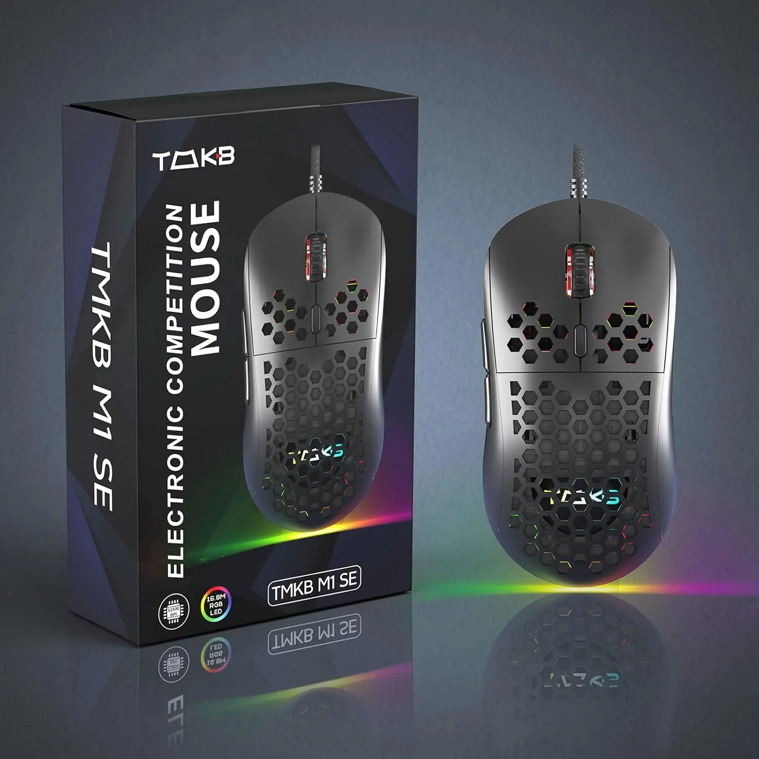 DIERYA M1SE Wired Gaming Mouse with Honeycomb Shell, 12800DPI Optical Sensor, 6 Programmable Macros, Software Support for Custom Key Config, and RGB Settings for Windows 7/8/10/XP, Vista, Linux-Black