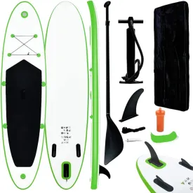 Enhance Your Water Fun with Inflatable Stand Up Paddleboard Set, Easy to Inflate, Puncture-Proof, Includes Oar and Pump, Green and White