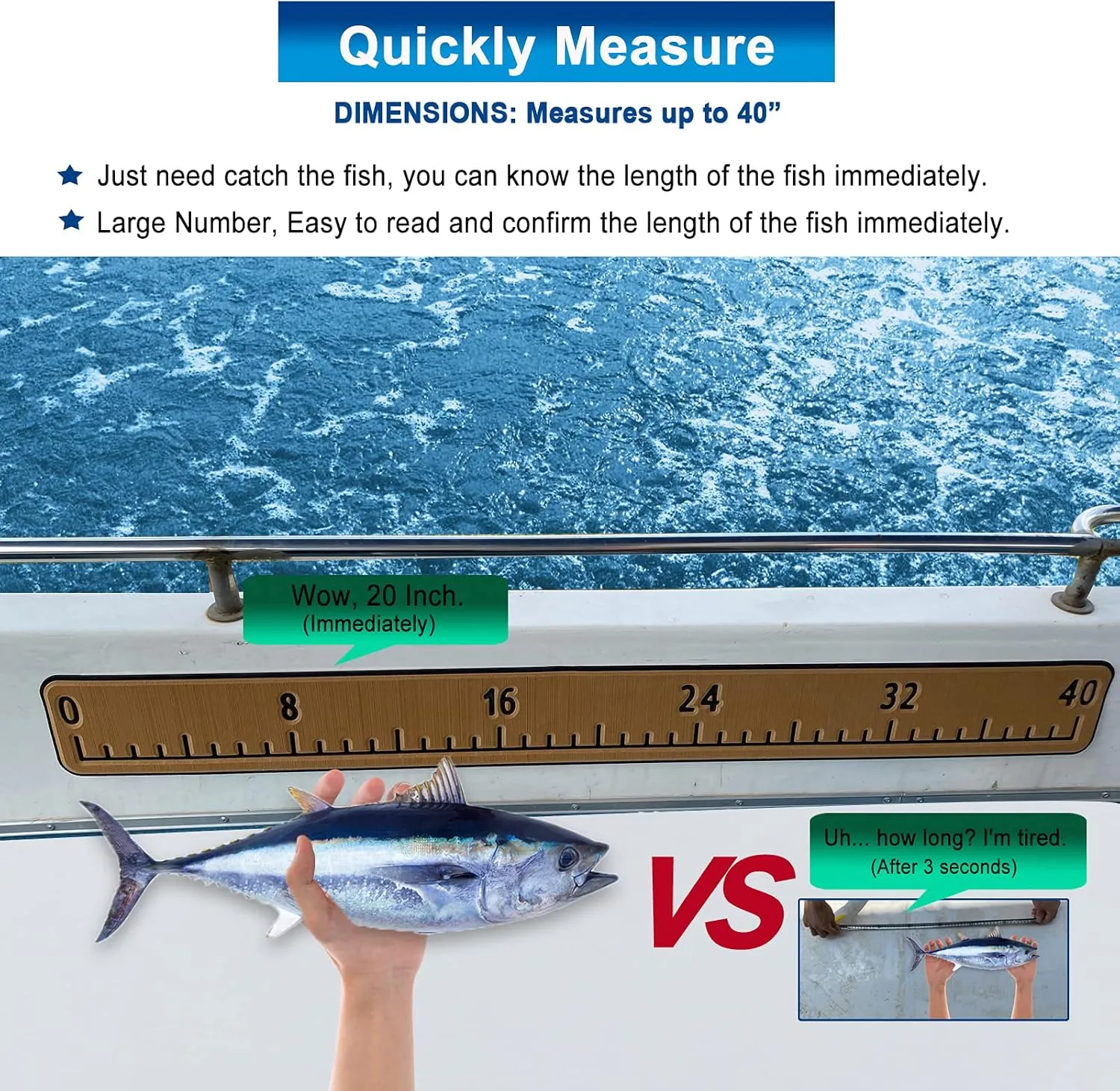 Foam Fish Ruler with Adhesive Backing, EVA Fish Ruler for Boat Accessories Marine Fishing Measuring Tool, Fish Measuring Tape for Kayak, Fishing Boat, Cooler Ruler (40" Fish Ruler)