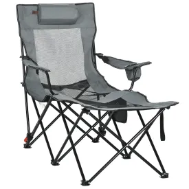 Foldable Reclining Garden Chairs with Footrest and Adjustable Backrest Portable Camping Chair with Headrest Cup Holder and Carry Bag Grey