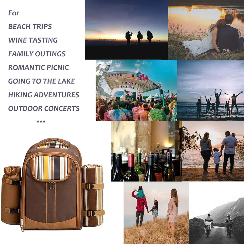 Four-Person Picnic Backpack with Tableware Set, Thermal Insulation, Cold Storage, and Double-Shoulder Straps for Outdoor Camping