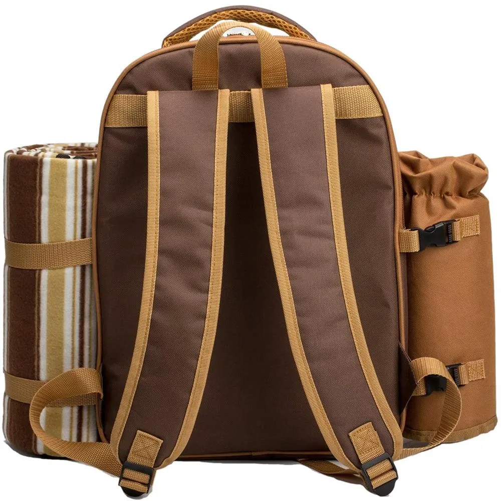 Four-Person Picnic Backpack with Tableware Set, Thermal Insulation, Cold Storage, and Double-Shoulder Straps for Outdoor Camping