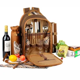 Four-Person Picnic Backpack with Tableware Set, Thermal Insulation, Cold Storage, and Double-Shoulder Straps for Outdoor Camping
