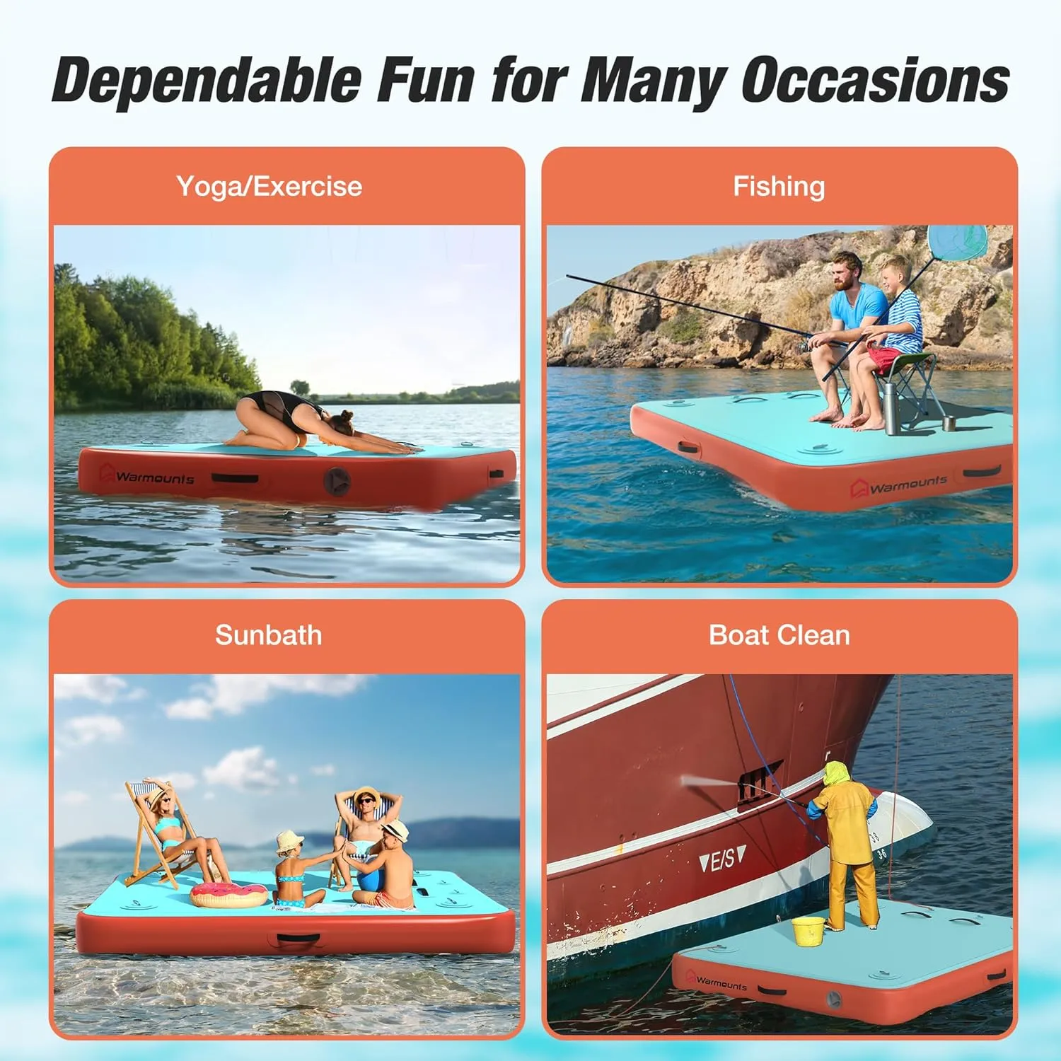 Inflatable Floating Dock, 5/8/10ft Air Dock Platform for Water Recreation, Inflatable Water Mat with Non-Slip Surface, Rope Ladder, Floating Island Raft for Ocean, Lake, River, Boat