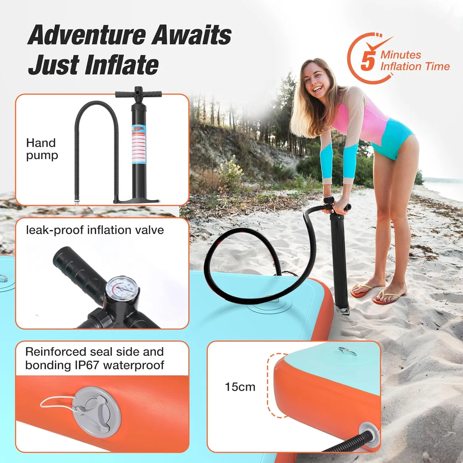 Inflatable Floating Dock, 5/8/10ft Air Dock Platform for Water Recreation, Inflatable Water Mat with Non-Slip Surface, Rope Ladder, Floating Island Raft for Ocean, Lake, River, Boat