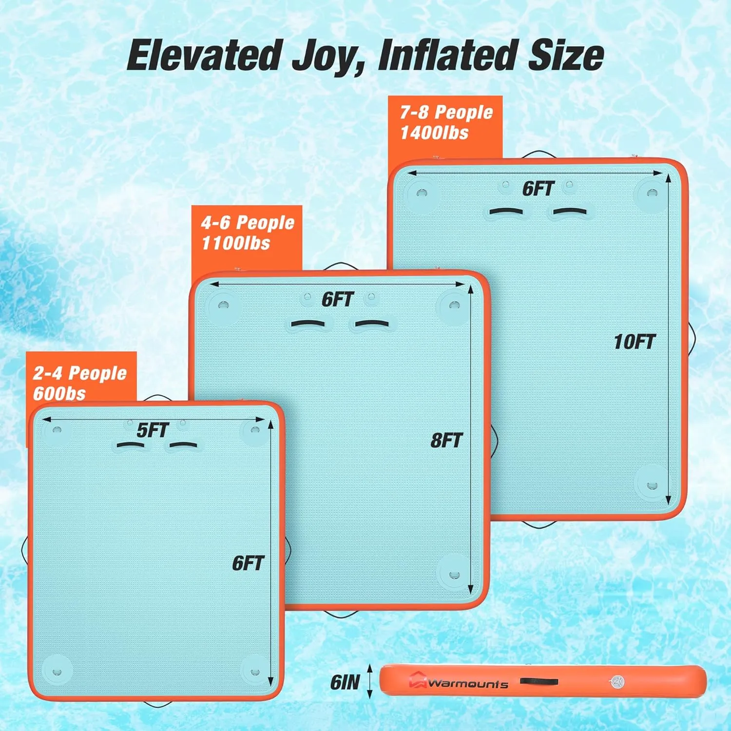 Inflatable Floating Dock, 5/8/10ft Air Dock Platform for Water Recreation, Inflatable Water Mat with Non-Slip Surface, Rope Ladder, Floating Island Raft for Ocean, Lake, River, Boat