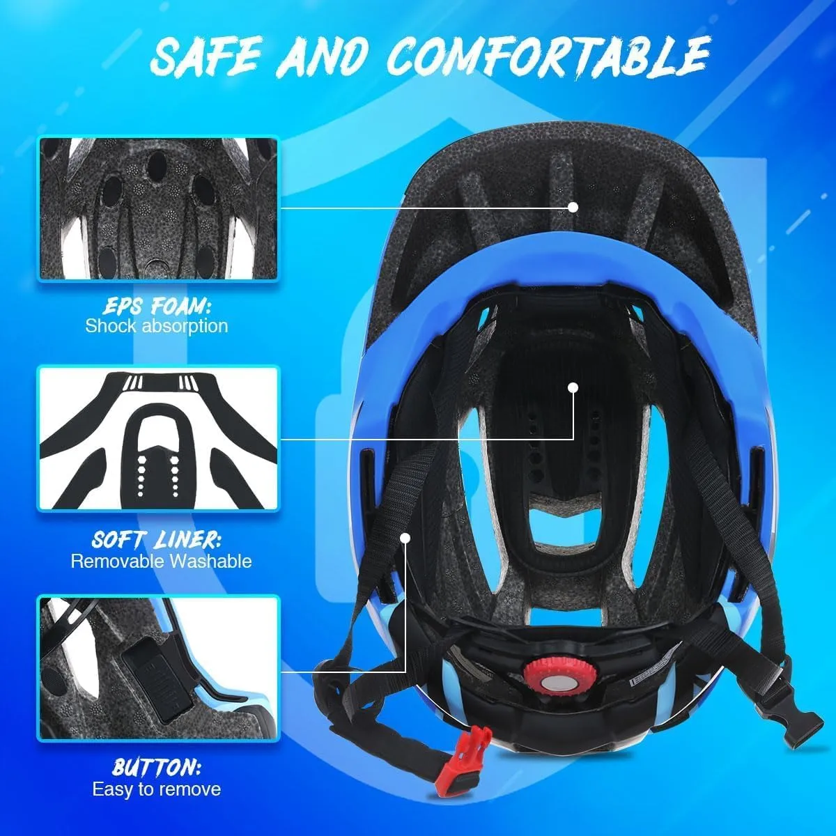 Lixada Kids Bike Helmet Adjustable Detachable Full Face Helmet for Cycling Helmet for Children Bicycle, Skateboard, Scooter, Protective Gear (20.5-22 Inches)