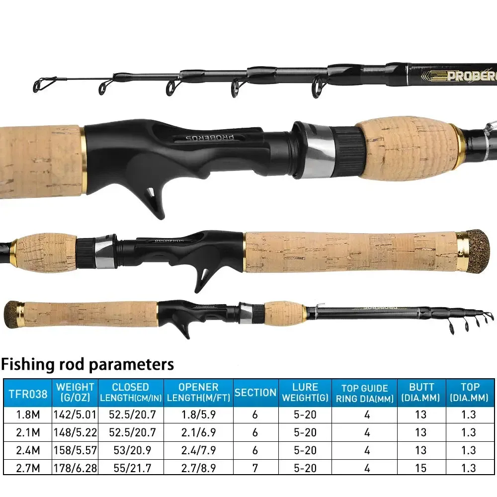 Lureswholesale® Carbon Spinning Rod 1.8m-2.7m Super Light 6-7 Sections H Action Telescopic Pole Carbon Fiber Sea Saltwater Fishing Rod