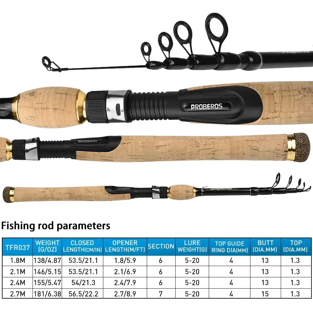 Lureswholesale® Carbon Spinning Rod 1.8m-2.7m Super Light 6-7 Sections H Action Telescopic Pole Carbon Fiber Sea Saltwater Fishing Rod