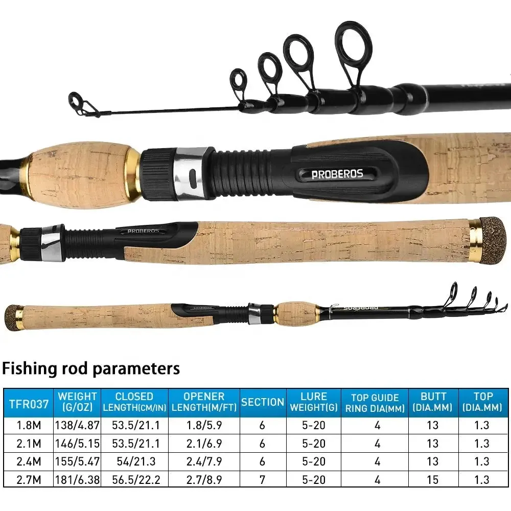 Lureswholesale® Carbon Spinning Rod 1.8m-2.7m Super Light 6-7 Sections H Action Telescopic Pole Carbon Fiber Sea Saltwater Fishing Rod