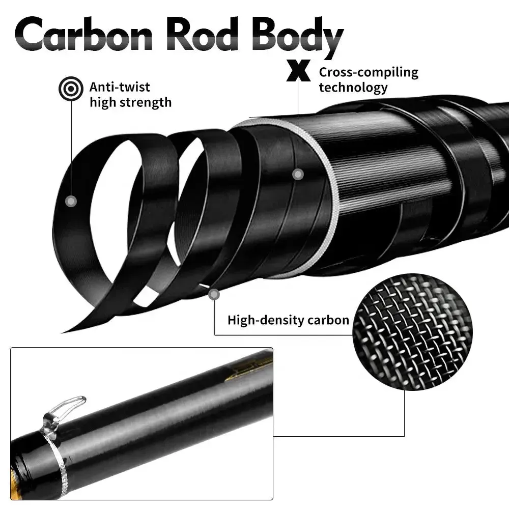 Lureswholesale® Carbon Spinning Rod 1.8m-2.7m Super Light 6-7 Sections H Action Telescopic Pole Carbon Fiber Sea Saltwater Fishing Rod