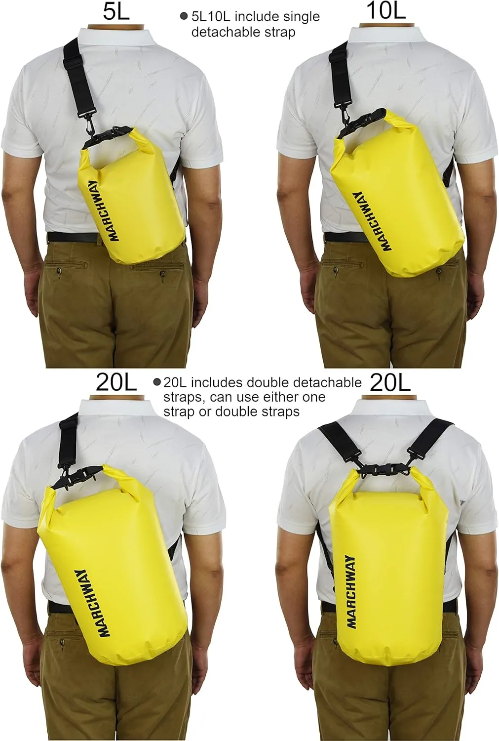 MARCHWAY Floating Waterproof Dry Bag Backpack 5L/10L/20L/30L/40L, Roll Top Sack Keeps Gear Dry for Kayaking, Rafting, Boating, Swimming, Camping, Hiking, Beach, Fishing