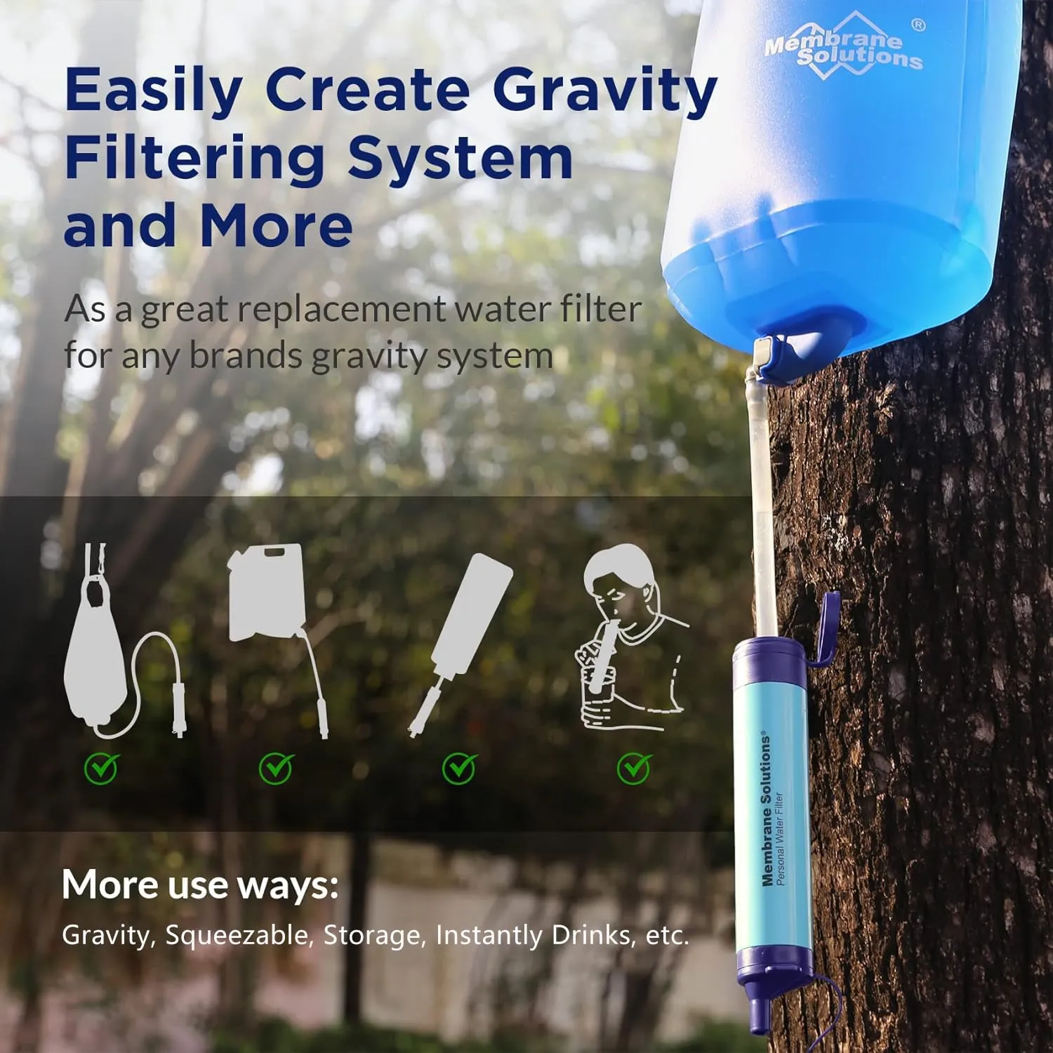 Membrane Solutions Straw Water Filter, Survival Filtration Portable Gear, Emergency Preparedness, Supply for Drinking Hiking Camping Travel Hunting Fishing Team Family Outing - 6 Pack