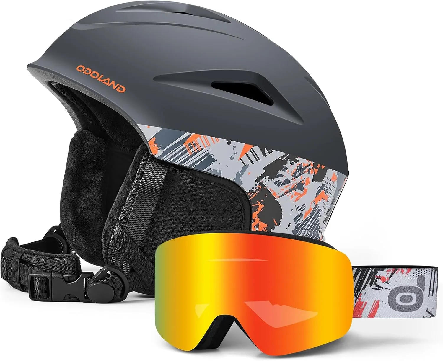 Odoland Ski Helmet, Snowboard Helmet with Ski Goggles, Audio Compatible, Shockproof, Windproof, Snow Sports Helmet and Protective Glasses for Men Women Youth