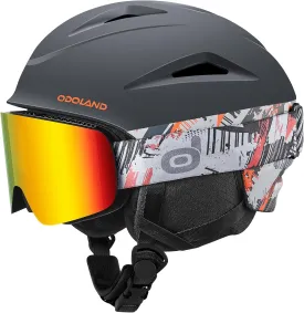 Odoland Ski Helmet, Snowboard Helmet with Ski Goggles, Audio Compatible, Shockproof, Windproof, Snow Sports Helmet and Protective Glasses for Men Women Youth