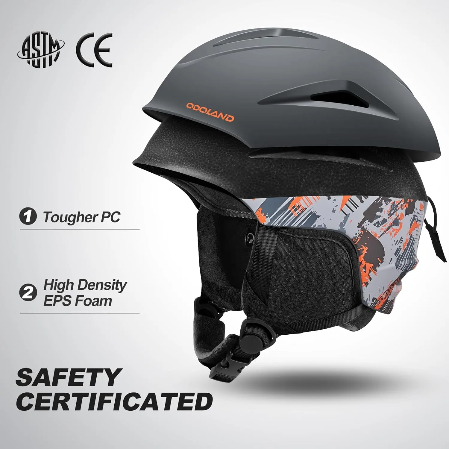 Odoland Ski Helmet, Snowboard Helmet with Ski Goggles, Audio Compatible, Shockproof, Windproof, Snow Sports Helmet and Protective Glasses for Men Women Youth