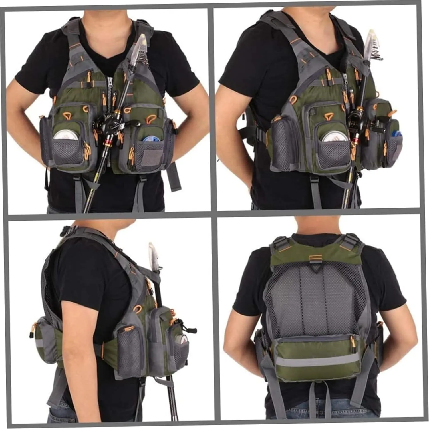 Outdoor Fishing Life Vest with Zip and Adjustable Belt, Multi Pocket Jacket for Fishing Accessory