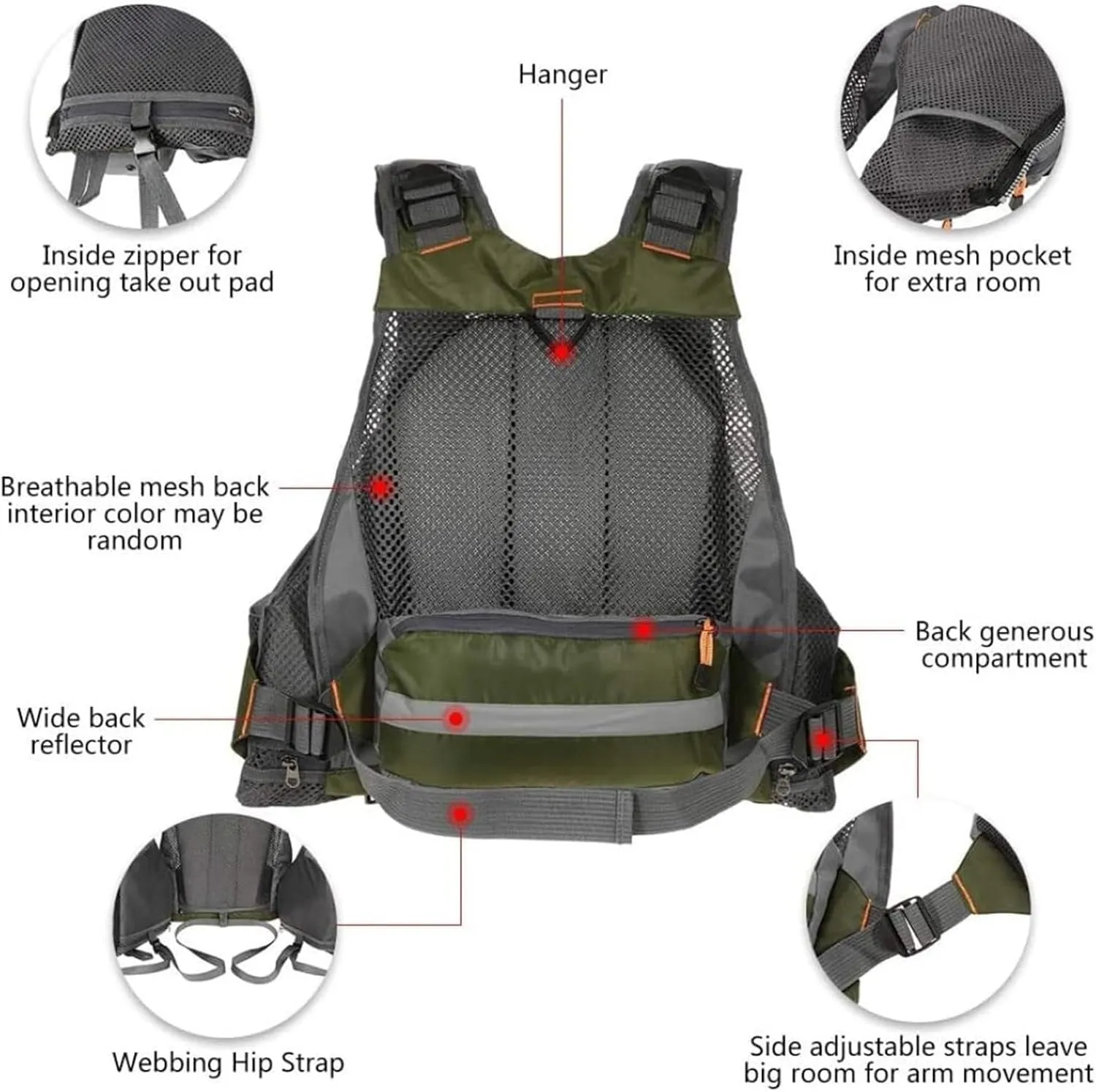 Outdoor Fishing Life Vest with Zip and Adjustable Belt, Multi Pocket Jacket for Fishing Accessory
