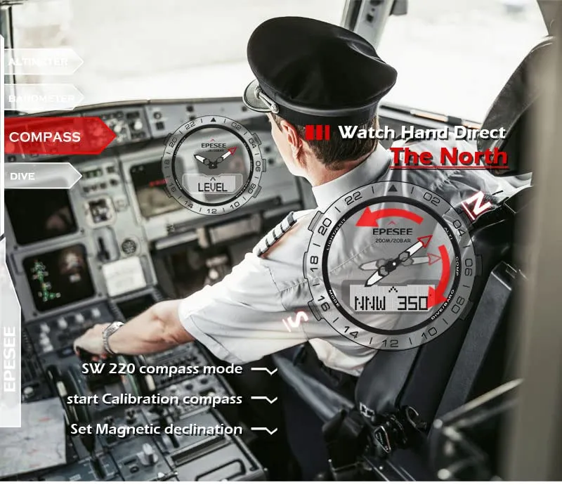 Pilot Digital Diving Outdoor Sport 20ATM Watches for Men