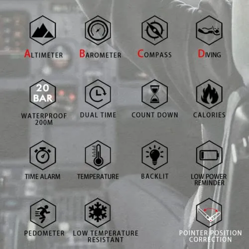 Pilot Digital Diving Outdoor Sport 20ATM Watches for Men