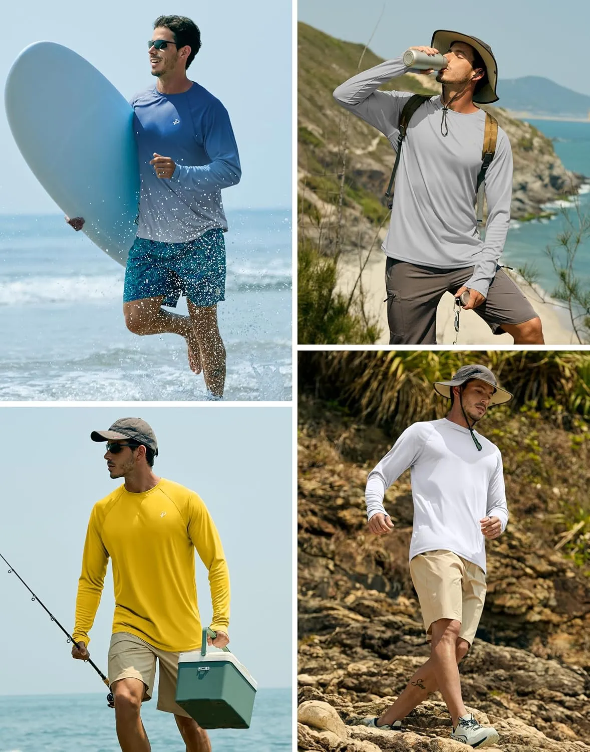 Pudolla Men's Sun Protection Shirts UV SPF UPF 50  Rash Guard Long Sleeve Lightweight Quick Dry Brethable Swimming Fishing