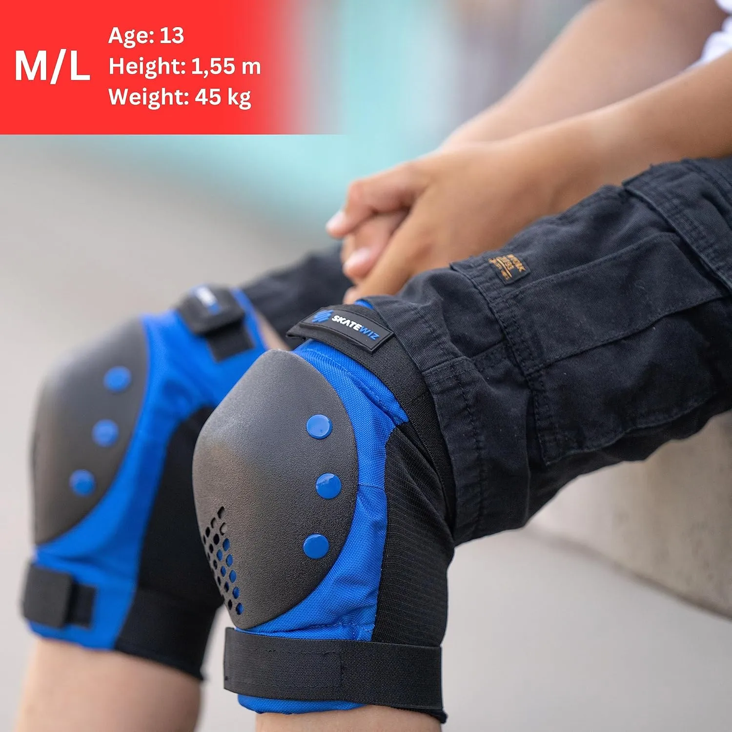 SKATEWIZ Skateboard Pads Protective Gear Set for Kids - Smash - Roller Skate Pads [6pc] - Elbow Pads Roller Derby and Knee Pads Kids Skating with Wrist Guards for Kids and Adults
