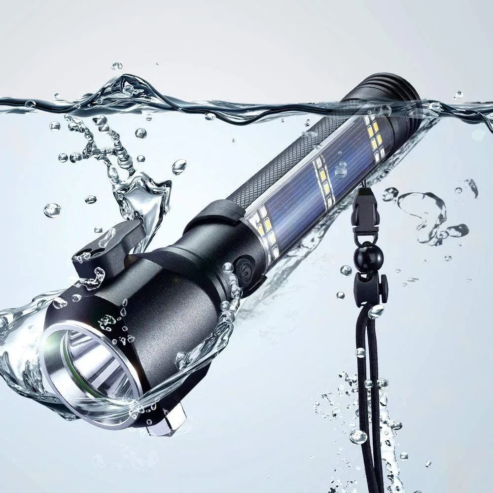 Solar Powered Flashlights Multifunctional Rechargeable LED Torch Flashlight
