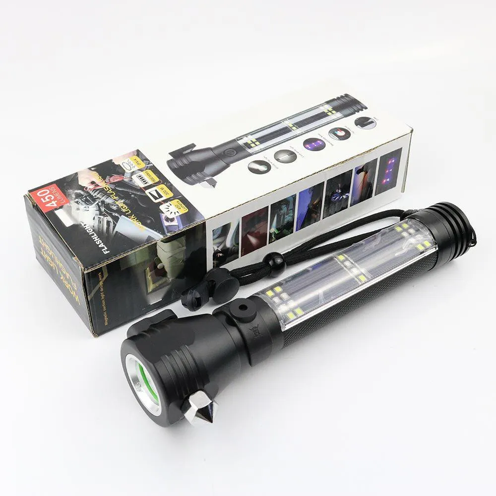 Solar Powered Flashlights Multifunctional Rechargeable LED Torch Flashlight